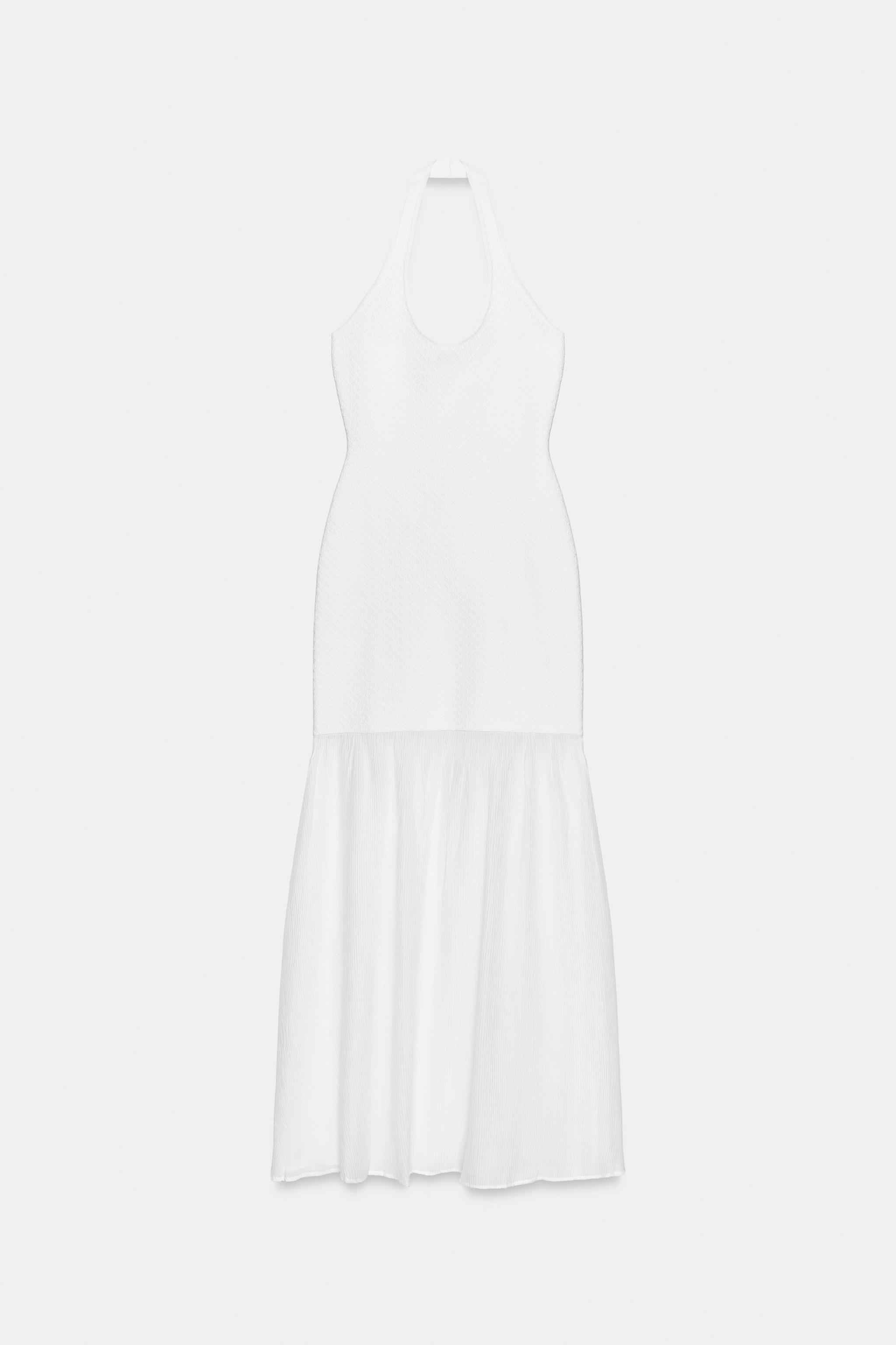 COMBINATION KNIT HALTER DRESS